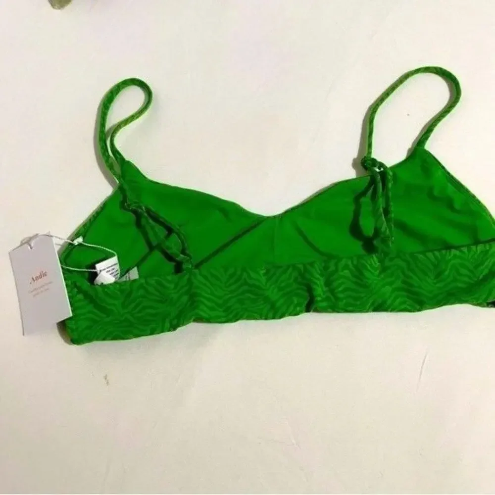 Andie Swim Molokai Zebra Jacquard Bikini Top Holly Green Size Large NWT